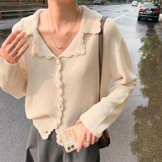 Plain Knit Button-up Oversize Top