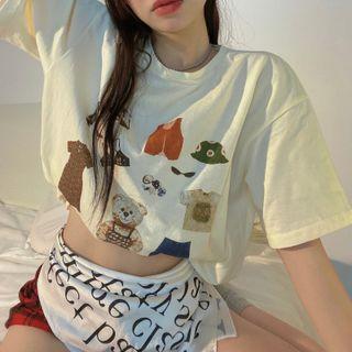 Bear Print T-shirt White - One Size
