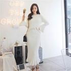 Set: Ruffle-cuff Furry Sweater + Long Mermaid Skirt