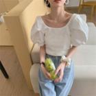 Puff-sleeve Bow Back Blouse White - One Size