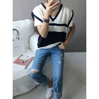 V-neck Contrast-trim Knit Vest