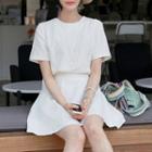 Short-sleeve Gathered-waist Dress White - One Size