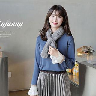 Faux-pearl Beaded Pleat-cuff Top