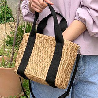 Two-tone Straw Tote Bag