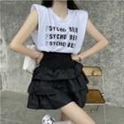 Sleeveless Lettering T-shirt / Mini A-line Skirt