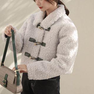 Toggle-button Fleece Cropped Jacket