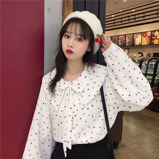 Heart Print Long-sleeve Blouse As Shown In Figure - One Size