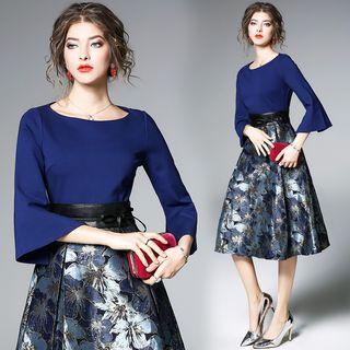 Floral Jacquard A-line Midi Dress