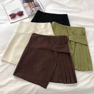 Asymmetric High-waist Corduroy Pleated Skirt