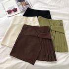 Asymmetric High-waist Corduroy Pleated Skirt