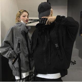 Couple Matching Buckled Hooded Zip Jacket