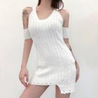 Cold-shoulder Cable Knit Dress White - One Size