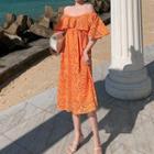 Short-sleeve Off-shoulder Eyelet Lace A-line Dress