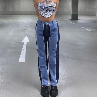Patchwork Loose Fit High Waist Jeans