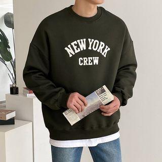 Letter-appliqu  Napped Oversized Pullover