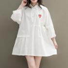 Long Sleeve Heart Embroidered Shirt Dress