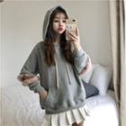 Mock Two-piece Cutout Furry Panel Hoodie Gray - One Size