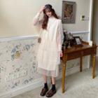 Long-sleeve Midi Mesh Layered Dress Almond - One Size