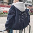 Faux-suede Loose-fit Printed Hooded Jacket