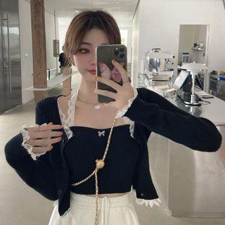 Lace Bow Knit Tank Top / Lace Cardigan
