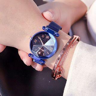 Set: Diamond-cut Milanese Strap Watch + Lettering Bangle