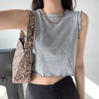 Ruffled-edge Cropped Loose Tank Top
