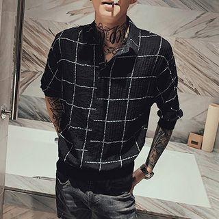 Lettering Plaid Elbow-sleeve Shirt