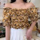 Off-shoulder Floral Print Chiffon Blouse Yellow - One Size