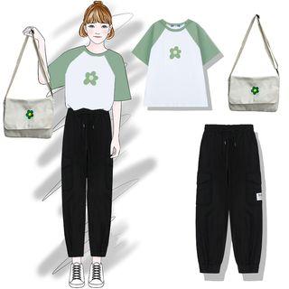 Flower Short-sleeve T-shirt / Sweatpants / Crossbody Bag