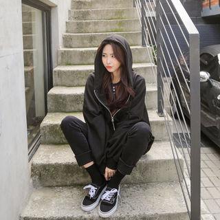 Kangaroo-pocket Oversized Zip Hoodie