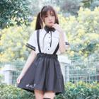 Letter Embroidered A-line Jumper Skirt / Balloon Jumper Shorts