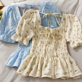 Floral Square-neck Smocked Crop Top In 7 Colors