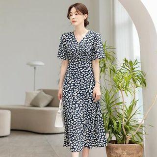 Bell-sleeve Patterned Maxi Flare Dress