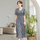 Bell-sleeve Patterned Maxi Flare Dress