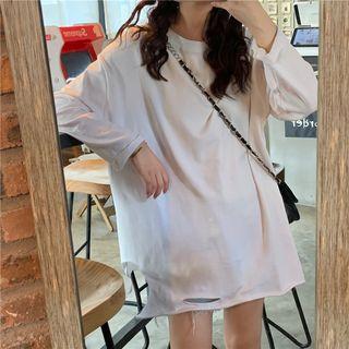 Long-sleeve Ripped Oversized T-shirt White - One Size