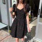 Black V-neck Floral Dress