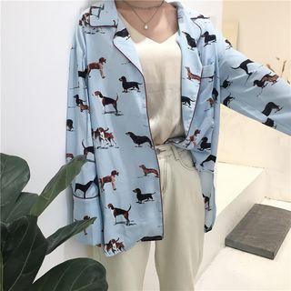 Dog Patterend Loose-fit Long-sleeve Shirt