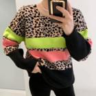 Color-block Dip-back Leopard Sweater