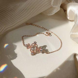 Flower Rhinestone Sterling Silver Bracelet