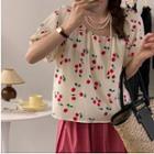 Short-sleeve Fruit Print Blouse Milky White - One Size