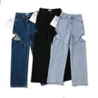 Mid Waist Washed Cutout Wide Leg Jeans