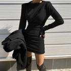 Plain Long Sleeve Wrap Dress