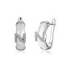 925 Sterling Silver Creative Simple Letter Z White Ceramic Earrings With Austrian Element Crystal Silver - One Size