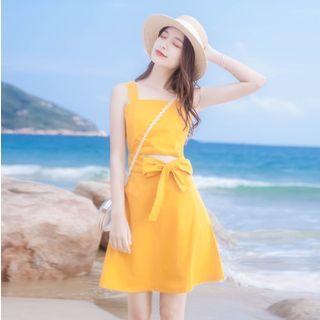Sleeveless Cutout Ribbon A-line Mini Dress