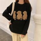 Long-sleeve Bear Embroidered Knit Sweater