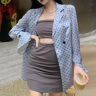 Strapless Cutout Sheath Dress / Lettering Blazer