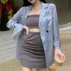 Strapless Cutout Sheath Dress / Lettering Blazer