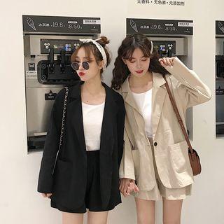Set: Plain Blazer + Wide-leg Shorts + Sleeveless Top White - One Size