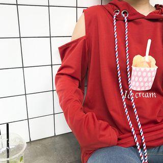 Printed Cold Shoulder Hoodie