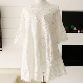 Perforated Short Sleeve Tiered Dress